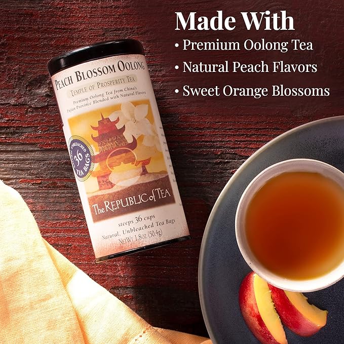 The Republic of Tea - Peach Blossom Oolong Black Tea, 250 Tea Bags | Caffeinated Tea, Spring Tea - Bloomnest