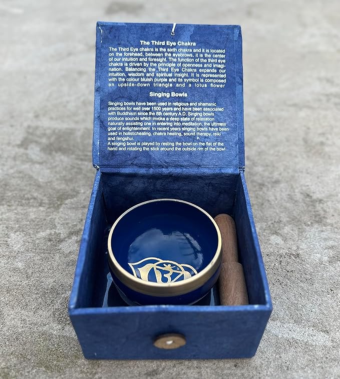 DharmaObjects Tibetan Third Eye Chakra Premium Palm Size Singing Bowl Gift Box Set - Bloomnest