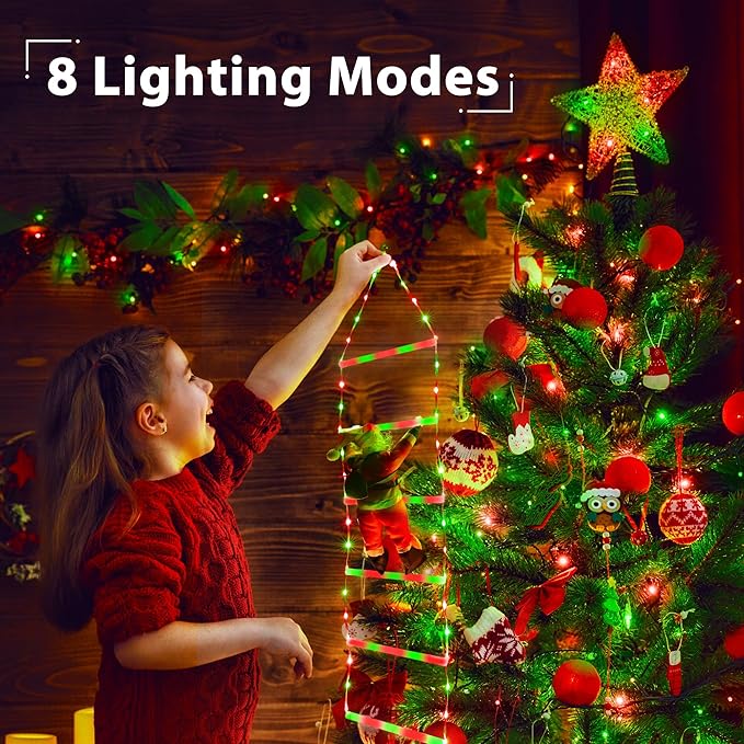 Toodour LED Christmas Light - 2.5FT Christmas Decorative Ladder Lights with Santa Claus, Xmas Decorations Light for Indoor Outdoor, Window, Garden, Home, Wall, Xmas Tree Decor - Red & Green - Bloomnest