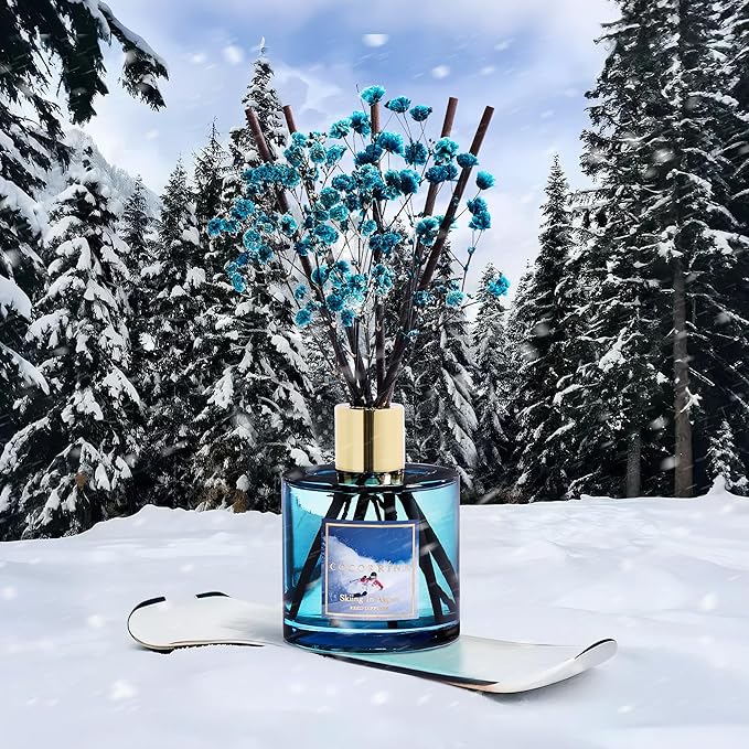 COCORRÍNA Reed Diffuser - Skiing in Aspen Reed Diffuser Set with 8 Sticks & Preserved Baby's Breath, Reed Diffuser for Home Bathroom Shelf Decor - Bloomnest
