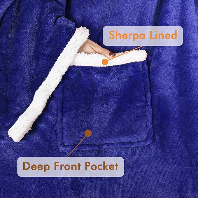 Tirrinia Sherpa Wearable Blanket With Sleeves, Full Body Throw Reading Wrap TV Blankets - Bloomnest
