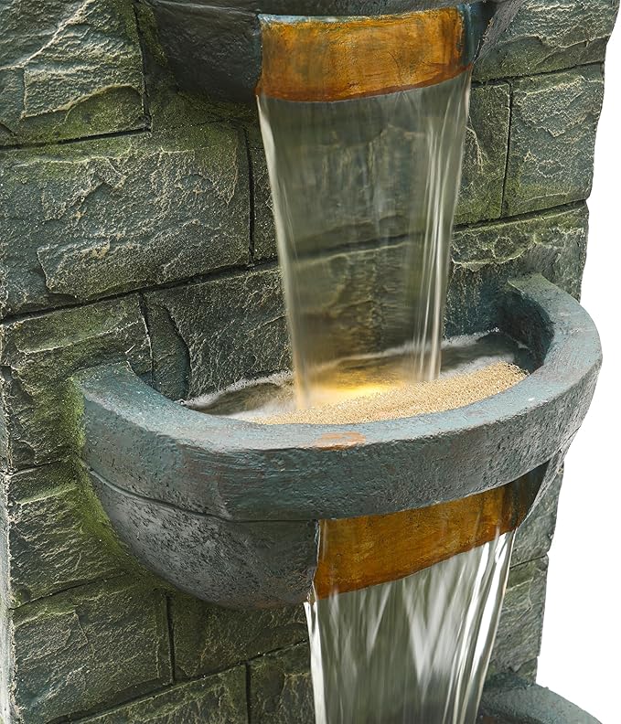Alpine Corporation TZL384 Outdoor 3 Tier Water Fountain with LED Lights for Garden, Patio, Lawn and Yard Spaces, 51" H, Gray - Bloomnest