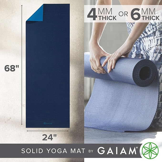 Gaiam Solid Color Yoga Mat, Non Slip Exercise & Fitness Mat for All Types of Yoga, Pilates & Floor Exercises - Bloomnest