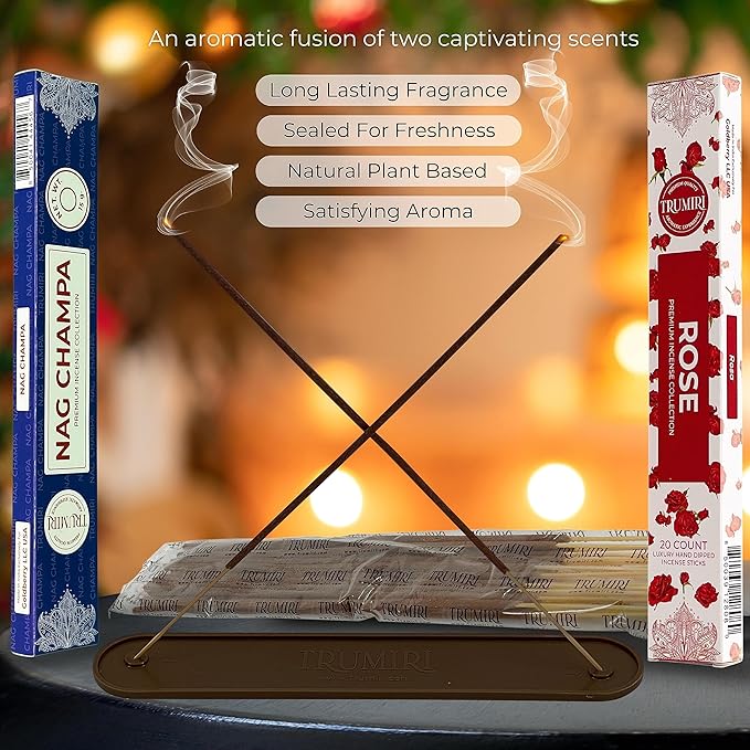 Trumiri Incense Sticks - Combo Pack of 35 Insence-Sticks - 15 Nag Champa + 20 Rose - Insenses - Insents - Incents - Inscense - Incence - Incienso - All Natural Incense Sticks TRUMIRI