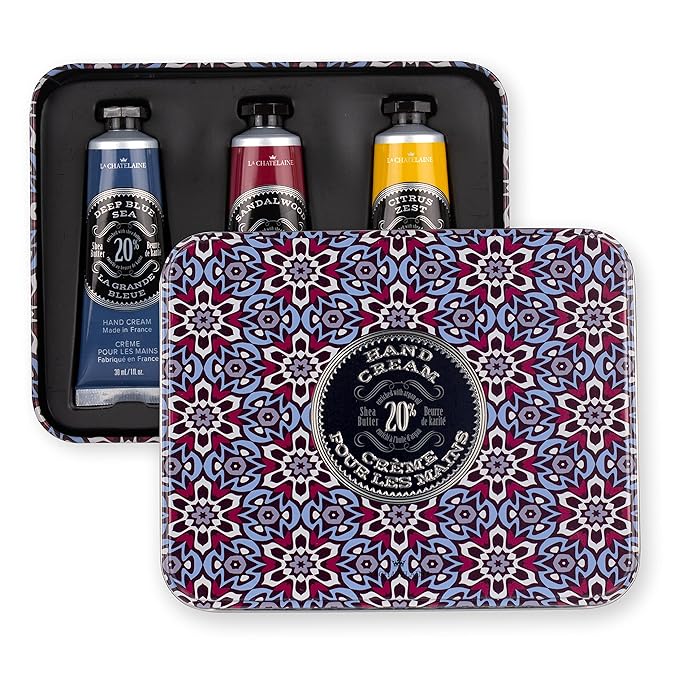 La Chatelaine Hand Cream Gift Set for Men, Ready-To-Gift Travel Size Hand Lotion, Natural Hand Cream Made in France with 20% Organic Shea Butter (Deep Blue Sea, Sandalwood, Citrus Zest) 3 x 1 fl oz - Bloomnest