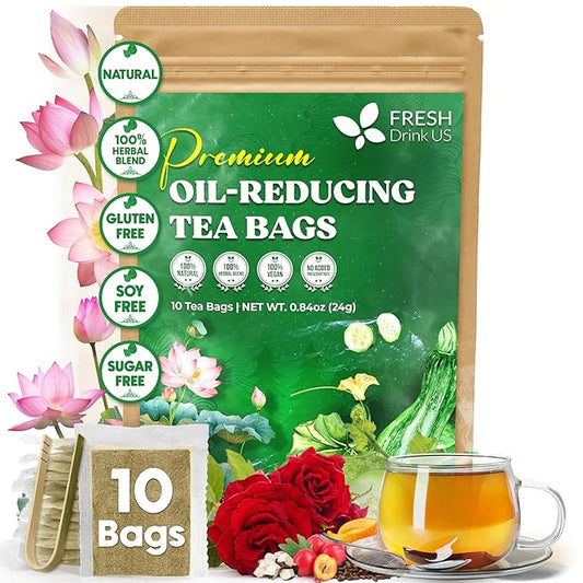 FreshDrinkUS, Oil-Reducing Herbal Tea – 10 Tea Bags | Blend of Winter Melon, Lotus Leaf, Ginger, Hawthorn, Gardenia Fruit, Rose, Cassia Seed & More | Naturally Caffeine-Free | Delicious Hot or Iced - Bloomnest
