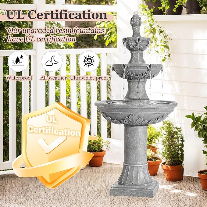 MAGIC UNION Outdoor Garden Water Fountains, 48.4''H Italian Style Fountain and Waterfall Outside, 3-Tier Large Bubbler Cascading Indoor Floor Fountain Features with Pump for Home Yard Decor (Gray) - Bloomnest