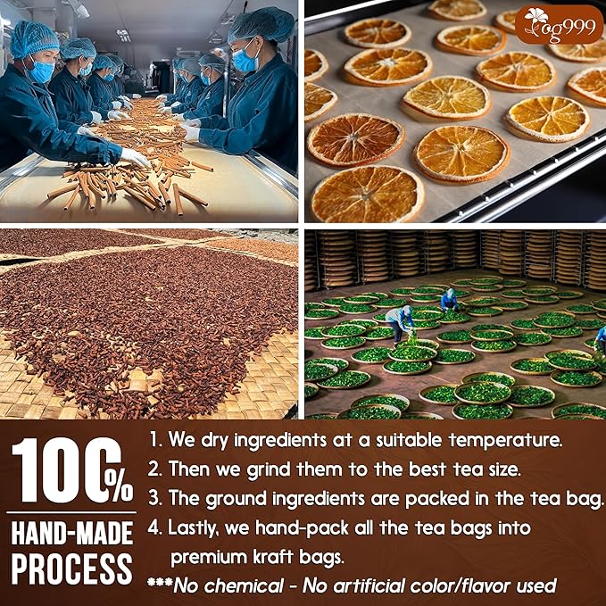 TOG999, 120 Tea Bags – Special Blend of Cinnamon, Black Tea, Orange Peel and Cloves, 100% Natural Ingredients, Hand-made Blend Herbal Tea. Eco-conscious Tea Bags. No Sugar, No Caffeine, No Gluten, Vegan. - Bloomnest