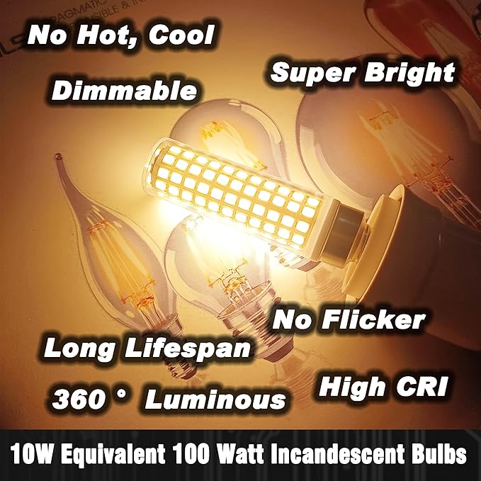 E12 Dimmable LED Candelabra Light Bulbs 100 Watt Equivalent 2700K Warm White 1000 Lumen 10W E12 C7 T6 LED Corn Bulbs for Home Decorative Chandelier Ceiling Fan Pendant Lighting Salt Lamp,3 Pack - Bloomnest