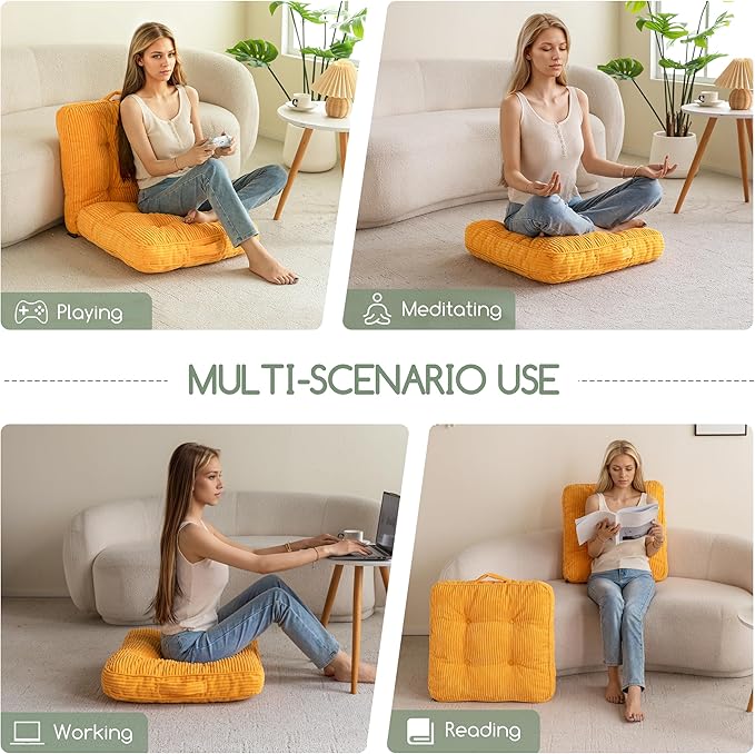 Washable Floor Pillow Cushion for Adults, Meditation Cushion Pillow, Large Square Floor Sitting, Removable Tufted Corduroy Cover, for Tatami Living Room or Yoga, 22x22 Inch, 2Pack, Machine Washable - Bloomnest