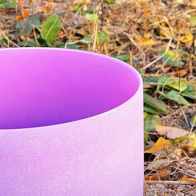 Rainbow F Note Heart Chakra Pink-Puprle Color Frosted Quartz Crystal Singing Bowl 8 Inch With Carrying Case,for Yoga,Meditation and Sound Healing - Bloomnest