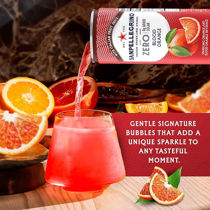Sanpellegrino Zero Grams Added Sugar Italian Sparkling Drinks Blood Orange, Sparkling Orange and Blood Orange Beverage, 24 Pack of 11.15 Fl Oz Cans - Bloomnest