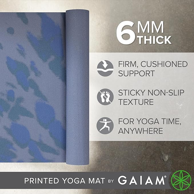 Gaiam Yoga Mat - Premium 6mm Print Extra Thick Non Slip Exercise & Fitness Mat for All Types of Yoga, Pilates & Floor Workouts (68"L x 24"W x 6mm Thick) - Bloomnest