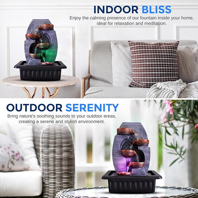 SereneLife Tabletop Water Fountain, Home Decor Soothing Sound Machine with Automatic Pump, Zen Relaxing Decor for Meditation, 15.7" Tall