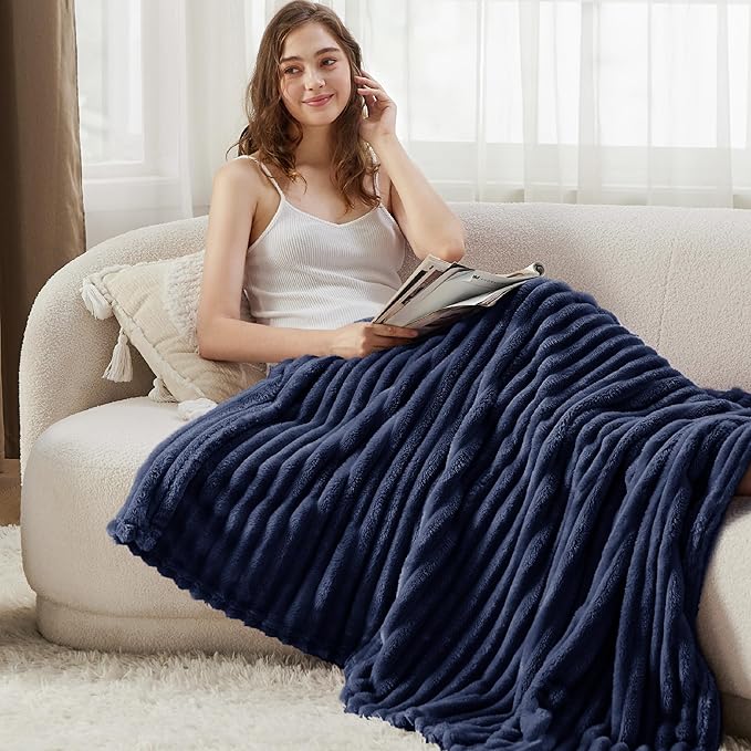 Bedsure GentleSoft Navy Blue Fleece Blanket for Couch - Cozy Soft Blankets for Women, Cute Small Throws for Girls, Navy, 50x60 Inches - Bloomnest