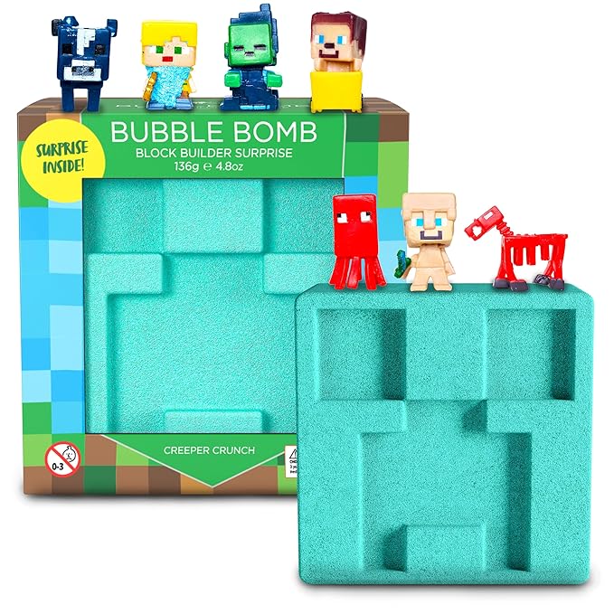 TNT Creeper Bath Bomb for Kids with Block Builder Surprise Figure Inside (1 Pack) – Large Fizzy Bubble Mine Bomb for Boys & Girls – Fruity Scent, Skin-Safe, Made in USA - by Two Sisters - Bloomnest