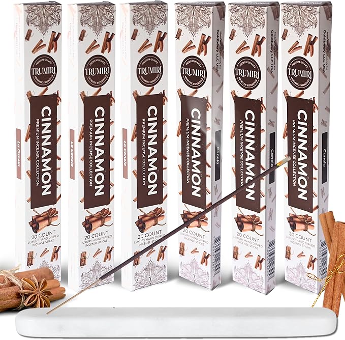 Cinnamon Incense Sticks - Incienso de Canela - Total 120 Insence-Sticks - 6 Packs of 20 Insense - Inciensos - Inscents - Natural Non Toxic Ingredients - Incents - Incence - Inscense TRUMIRI