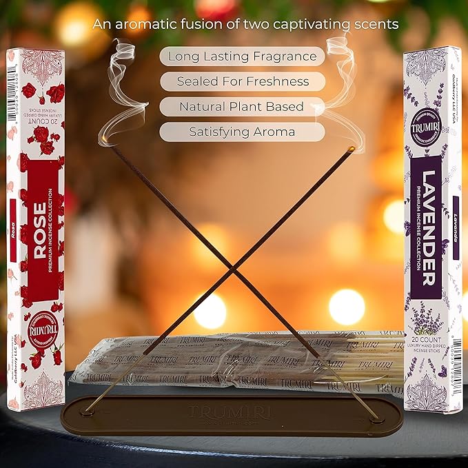 Trumiri Incense Sticks - Combo Pack of 40 Insence-Sticks - 20 Rose + 20 Lavender - Insenses - Insents - Incents - Inscense - Incence - Incienso - All Natural Incense Sticks TRUMIRI