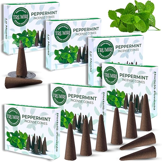 Peppermint Incense Cones - Total 60 Cone Incense - Six Packs of 10 Insence Cones - Incense Cones Scented - Cone Incense Scents - Insense Cones - Inscent Cones TRUMIRI