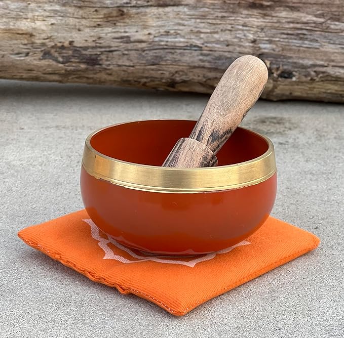 DharmaObjects Tibetan Sacral Chakra Premium Palm Size Singing Bowl Gift Box Set - Bloomnest