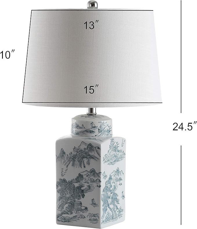JONATHAN Y JYL5052A Audrey 24.5" Chinoiserie LED Table Lamp Cottage French Country Bedside Desk Nightstand Lamp for Bedroom Living Room Office College Bookcase LED Bulb Included, Blue/White - Bloomnest