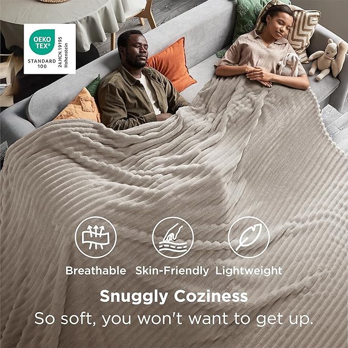 Bedsure GentleSoft Large Fleece Blanket for Bed - Cozy Soft Throw Blankets for Women, Cute Large Throws for Girls, Linen, 120x120 Inches - Bloomnest