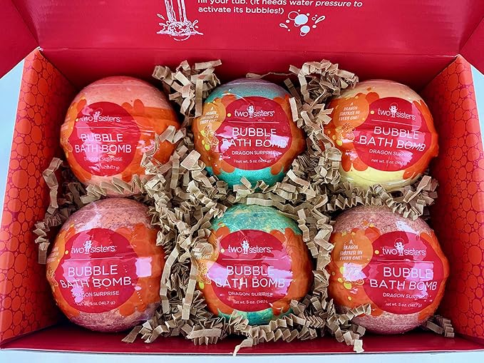 Dragon Bath Bombs for Kids with Surprise Toys Inside (6 Pack) - Large Bubble Bomb, Gentle and Safe, USA Made, Birthday Gift for Boys and Girls by Two Sisters - Bloomnest