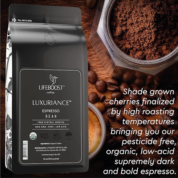 Lifeboost Organic Espresso Whole Bean Coffee - Low Acid Espresso Coffee, Non-GMO, USDA Organic, Single Origin, Third-Party Tested for Mycotoxins & Pesticides - 12 oz, Pack of 3 - Bloomnest