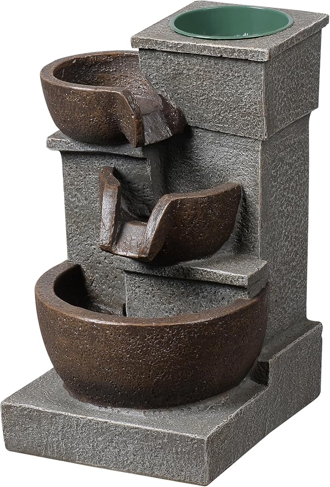Tabletop Waterfall Fountain, Three Bowls Cascading Indoor Zen Fountain with LED Lights Natural Stones Perfect for Home, Office, Yoga Pump Included（22025N） - Bloomnest