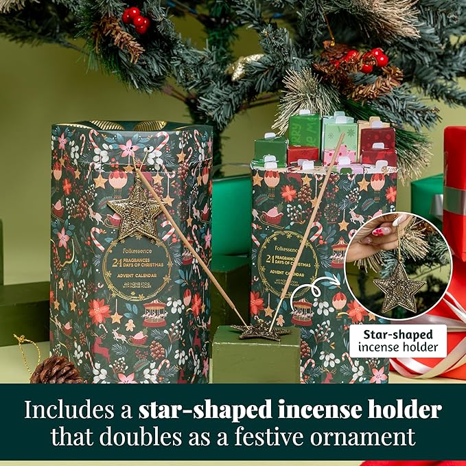 Folkulture Advent Calendar 2025 - Pack of 24 Incense Sticks for Gifts | Pack of 240 - Organic, Non-Toxic, Slow Burning Inscense for Women |
