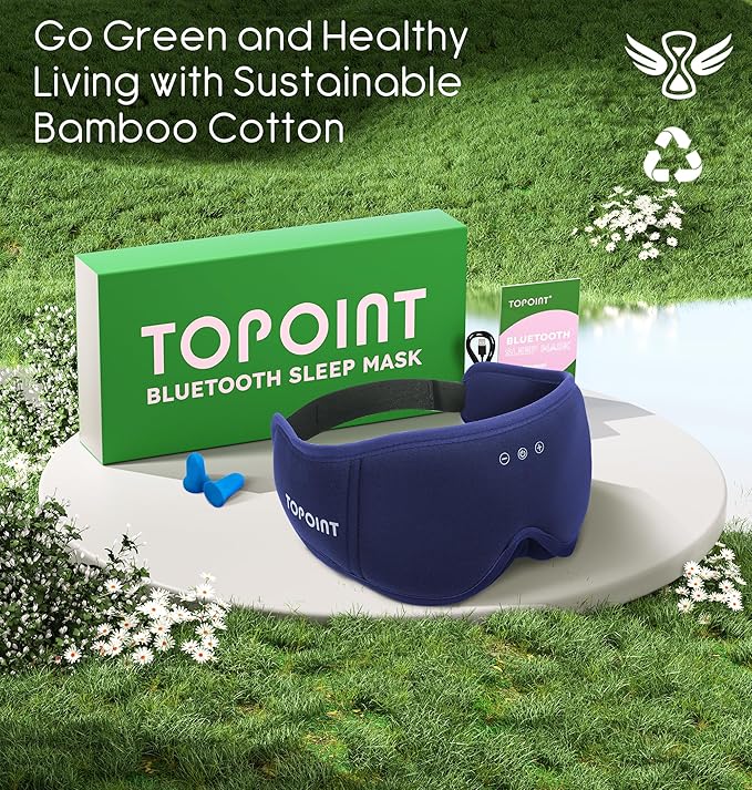 Sleep Mask with Headphones Bluetooth 5.4, TOPOINT 3D Eye Mask Blackout with Soft Bamboo Cotton for Side Sleepers Women Men, Sleep Headphones Earphones HD Speaker Microphone for Travel Meditation Gift - Bloomnest