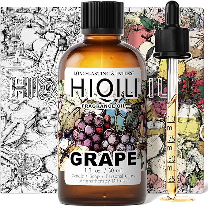HIQILI Grape Fragrance Oil for Diffuser & Oil Burner, Fruity Scents for Making Candles, Hand Soap, Air Freshener, Long Lasting - 1 Fl Oz HIQILI