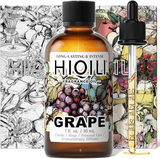 HIQILI Grape Fragrance Oil for Diffuser & Oil Burner, Fruity Scents for Making Candles, Hand Soap, Air Freshener, Long Lasting - 1 Fl Oz HIQILI