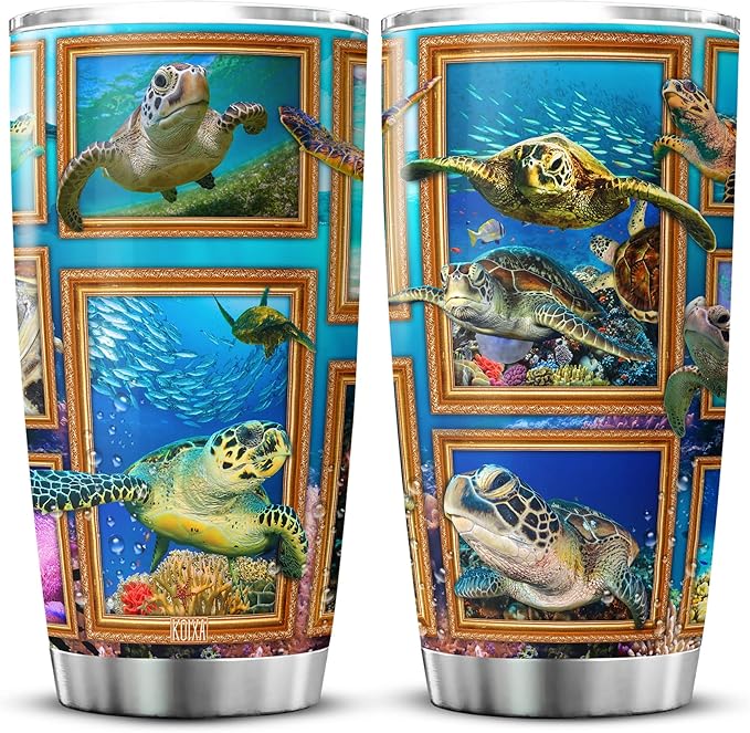Sea Turtle Tumbler With Lid 20oz Insulated Coffee Cup Gifts For Women Who Love Turtles Sea Animal Ocean Themed Birthday Stainless Steel Travel Mug Cute Turtle Items - Bloomnest