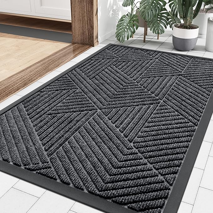 Smiry Front Door Mat Outside Entrance, Heavy Duty Sturdy Natural Rubber Doormat, Trap Dirt and Moisture, Easy Clean Low Profile Mats for Indoor Outdoor Entry, Irregular Triangle (29.5x17, Silver Grey) - Bloomnest