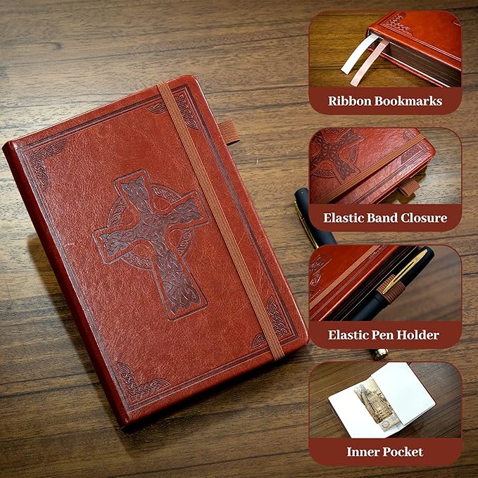CAGIE Leather Lined Journal Notebook for Men & Women, Debossed Cross, 320 Pages 100 GSM Thick Paper, A5 Hardcover Journaling Notebooks for Writing, 5.7'' X 8.3'' Diary, Rust Brown - Bloomnest