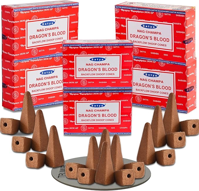 Dragon's Blood Backflow Incense Cones for Waterfall Aromatic Smoke Fountain Haze Falls and Mat Bundle - Pack of 6 TRUMIRI