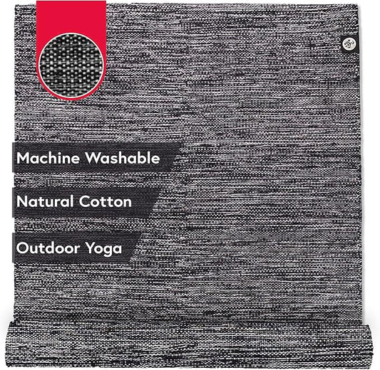 Manduka Shala Yoga Rug 71" - Outdoor Yoga & Meditation | Foldable & Machine Washable | Natural Cotton | Handmade | 71 x 26 inches | Black Heather - Bloomnest