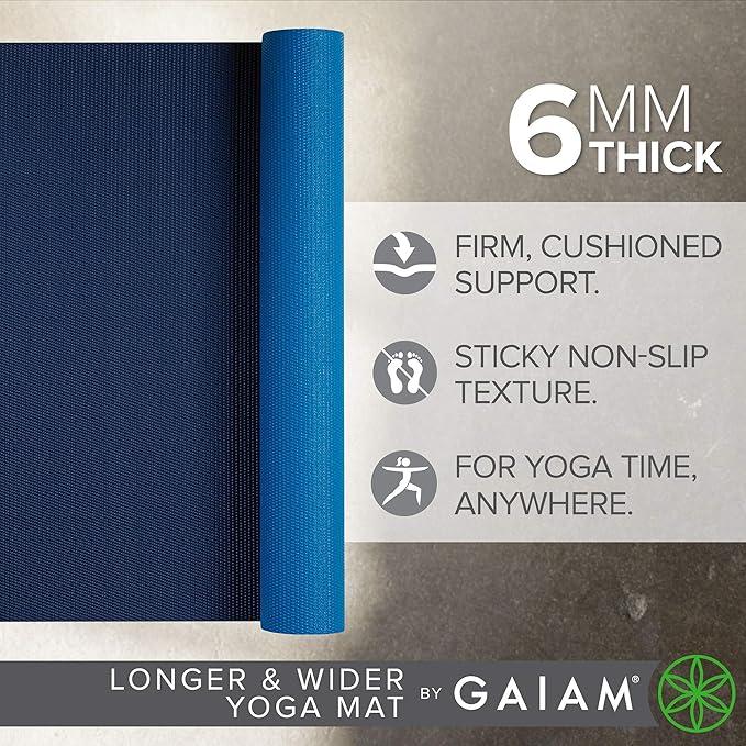 Gaiam Solid Color Yoga Mat, Non Slip Exercise & Fitness Mat for All Types of Yoga, Pilates & Floor Exercises - Bloomnest
