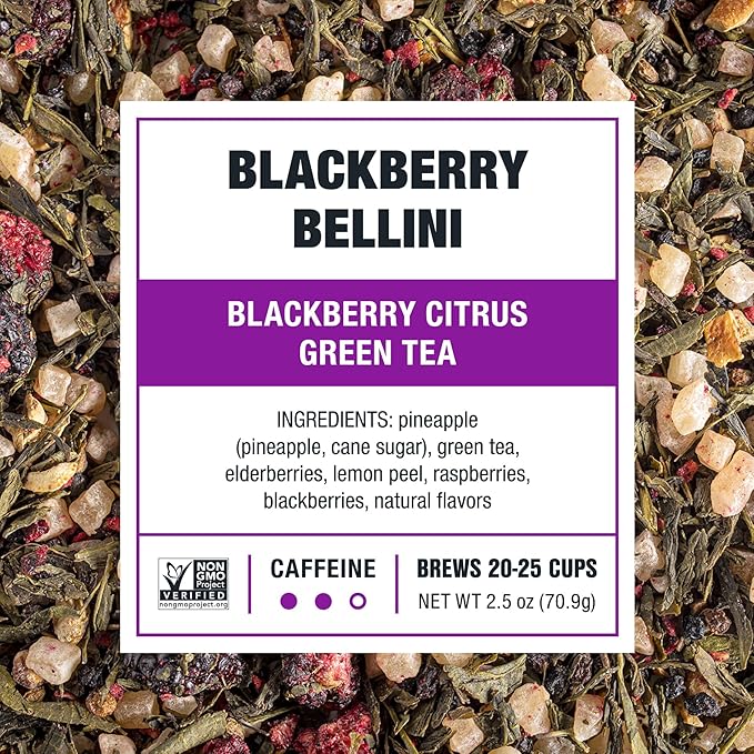 Tiesta Tea - Blackberry Bellini, Premium Loose Leaf Blend, Blackberry Citrus Green Tea, Medium Caffeinated, Refreshing Flavor, Hot or Iced, 20-25 Cups, 2.5oz Resealable Pouch - Bloomnest