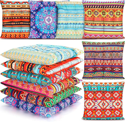 Menkxi 6 Pcs Bohemian Floor Pillows Seating 15 Inch Boho Floor Cushions Sitting Pillows Square Yoga Mandala Meditation Pouf for Living Room Balcony Office Tatami(Stylish) - Bloomnest