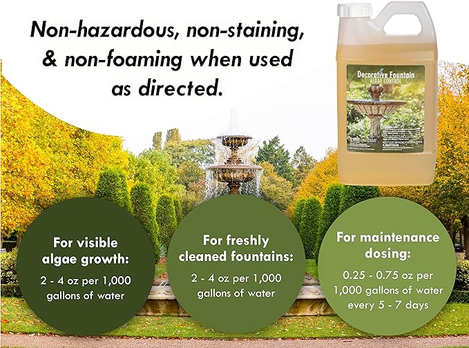 Fountain Algaecide and Clarifier - 64oz - Kills and Inhibits All Types of Algae Growth, Formulated for Small Ponds and Water Features, Treats up to 64,000 Gallons - Bloomnest