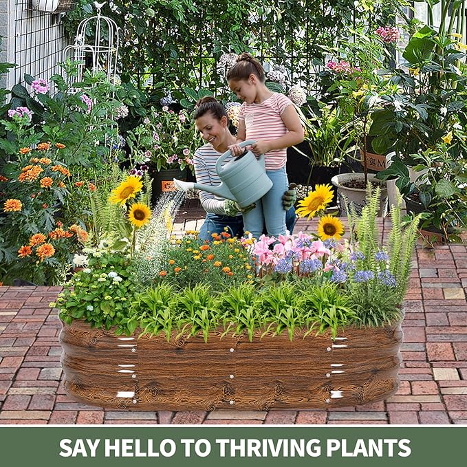1MORE Galvanized Raised Garden Bed- Planter Garden Boxes Outdoor, Raised Beds for Gardening, 4x2x1ft Metal Garden Bed Kit for Vegetables Flower, Planter Raised Beds with Tools.Grain-2pack - Bloomnest