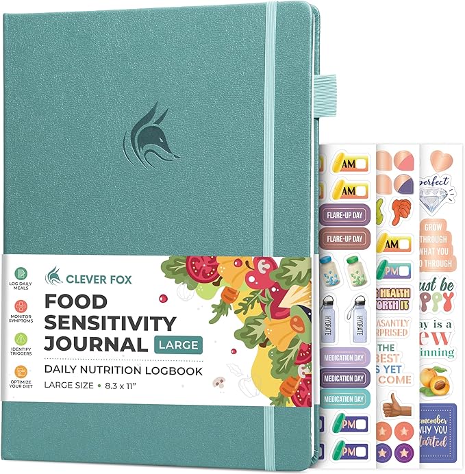 Clever Fox Food Sensitivity Journal Large – Daily Intolerance & Symptom Log for IBS, Diabetic, Low Fodmap, Elimination Diet – Health Tracker, 8.3x11” (Aquamarine) - Bloomnest