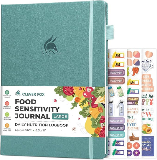 Clever Fox Food Sensitivity Journal Large – Daily Intolerance & Symptom Log for IBS, Diabetic, Low Fodmap, Elimination Diet – Health Tracker, 8.3x11” (Aquamarine) - Bloomnest