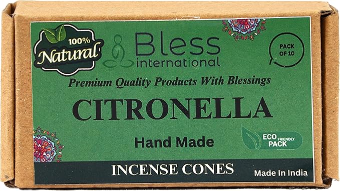 Bless International Citronella 100%-Natural-Incense-Cones Handmade-Hand-Dipped Organic-Chemicals-Free for-Purification-Relaxation-Positivity-Yoga-Meditation The-Best-scents (10 Count) BlessInternational