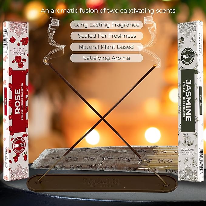 Trumiri Incense Sticks - Combo Pack of 40 Insence-Sticks - 20 Rose + 20 Jasmine - Insenses - Insents - Incents - Inscense - Incence - Incienso - All Natural Incense Sticks TRUMIRI