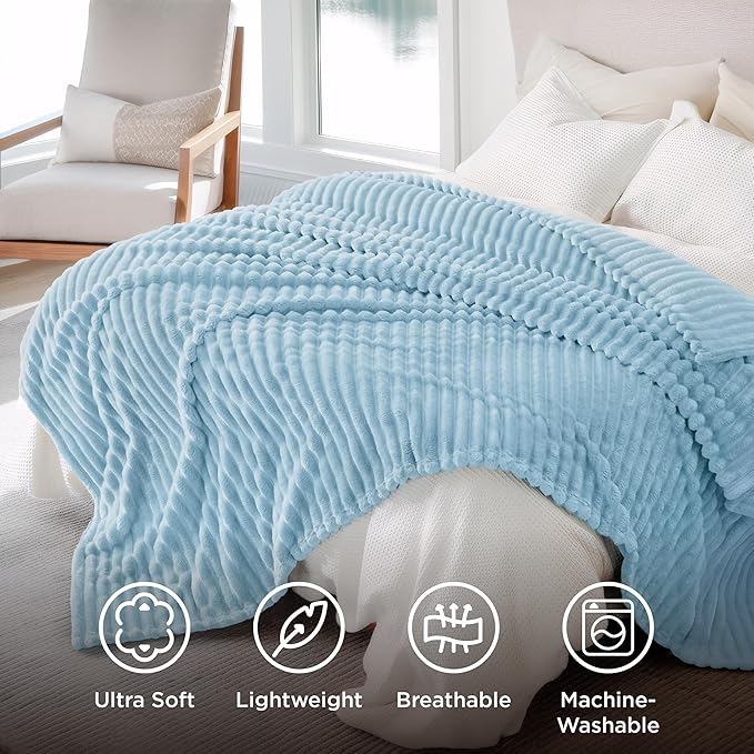 Bedsure GentleSoft Blue Fleece Blanket for Couch - Cozy Soft Blankets for Women, Cute Small Throws for Girls, Light Blue, 90x90 Inches - Bloomnest
