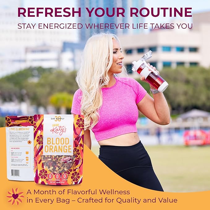 Katy's Blood Orange Loose Leaf Tea | Fruity & Citrusy Herbal Tea | Orange Peel & Hibiscus | Caffeine-Free & Hydrating Fruit Tea | 30+ Cups | Hot or Iced | Antioxidant-Rich | Woman-Owned | 3oz Pouch - Bloomnest