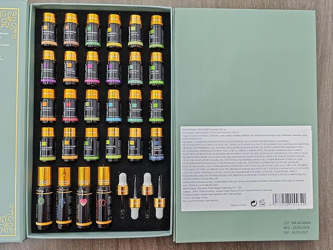 MAYJAM Top 28 Essential Oil Set for Diffuser Massage, 24x5ml Essential Oil Singles, 4x10ml Essential Oil Blends for Home Office Yoga - Bloomnest